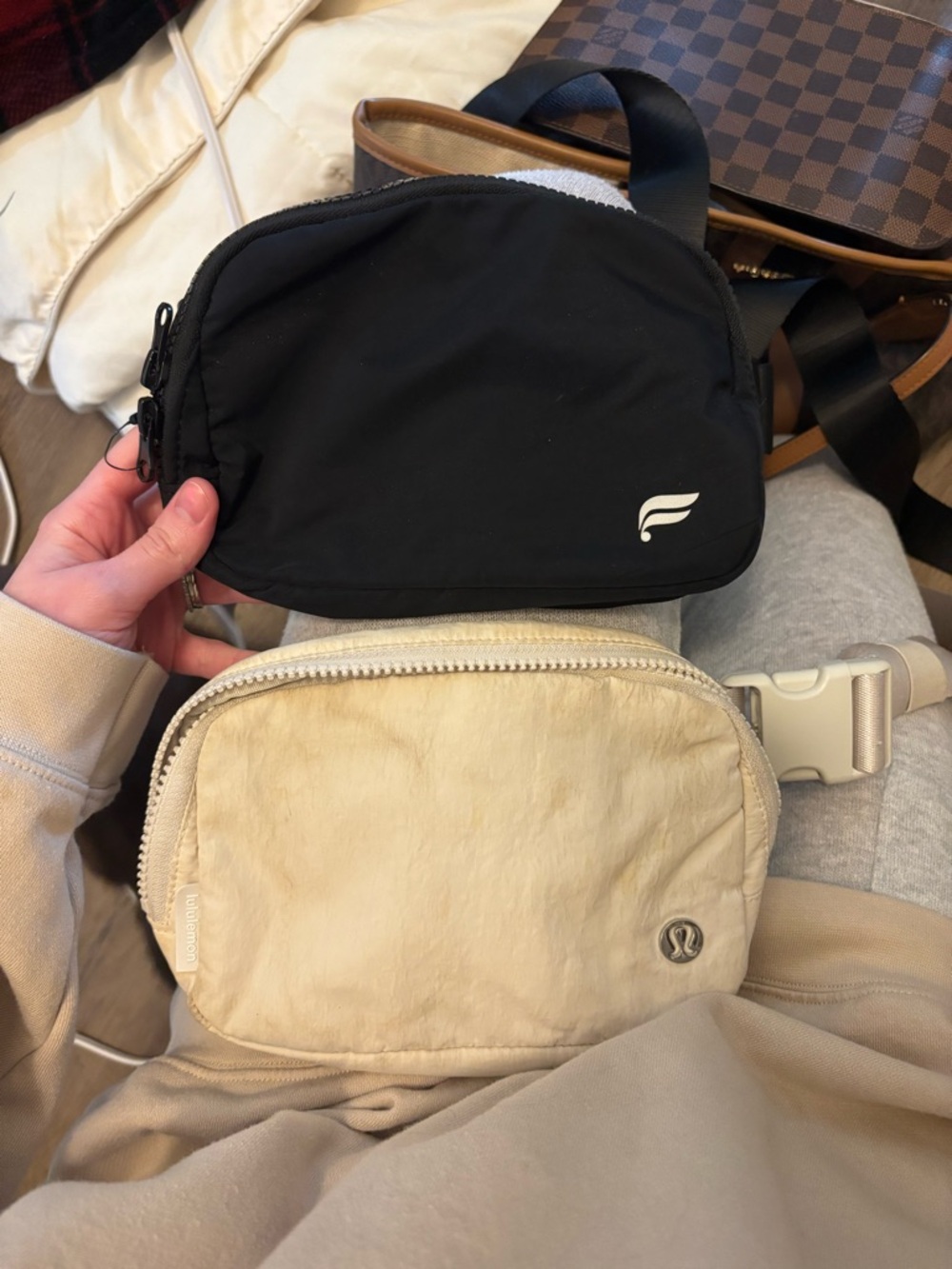 lululemon athletica Black and Beige Belt Bags Duo
